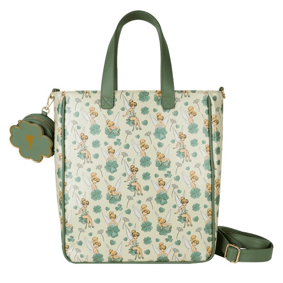 NWT Loungefly Disney Peter Pan TinkerBell Clover Patterned Tote crossbody bag - Picture 2 of 6